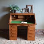 Prachtig Antiek Eiken Art Deco Rolluikbureau, Secretaire, Inclusief Bezorgen. thumbnail 2