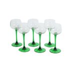 Set Van 6 Vintage Luminarc Elzas Wijnglazen Smalle Groene Voet thumbnail 3