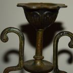 Antieke 19e Eeuwse Orientaalse Bronzen Kandelaar Jemen/india thumbnail 3