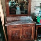 Eiken Commode Bruin Marmer En Geslepen Spiegel thumbnail 2