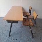 Vintage Stoer Industriële Schoolbank Uit Frankrijk thumbnail 7