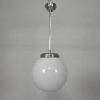 Art Deco Hanglamp Met Witte Bol, Jaren 30 thumbnail 4