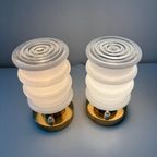 Vintage Tafellampje, Rond Gouden Voet - Witglazen Kapje 2x thumbnail 2