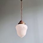 Art Deco Hanglamp In Geperst Gegoten Wit Opaline Glas thumbnail 6