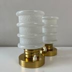 Vintage Tafellampje, Rond Gouden Voet - Witglazen Kapje 2x thumbnail 4