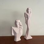 Setvan 2: Lindsey B Stijl Jaren 80 Modernistische Figuur Van Vrouw / Dame In Roze Keramiek thumbnail 2