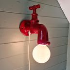 Wandlamp Met Kraan In Rood Keramiek, Jaren 70 thumbnail 13