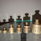 Oude Koper/Messing Apotheker Balansweegschaal Met 6 Gewichten thumbnail 7