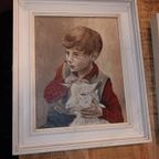 Antiek Schilderij Jongen Met Geit 1957 thumbnail 2