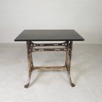 Industriele Tafel, Tuintafel Met Hardsteen Plaat Op Gietijzeren Frame, Jaren 30 thumbnail 13