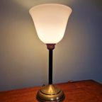 Art Deco Lamp In Messing En Witte Opaline, 1920-30 thumbnail 6