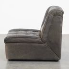 Grijze Vintage Lederen Design Element/ Fauteuil Uit De Jaren ’70 + Hocker thumbnail 6