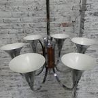 Grote Art Deco Hanglamp Met 6 Verchroomde Kelken thumbnail 2