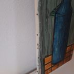 50's Abstrakt Vintage Schilderij Kunstwerk Vaas Met Bloemen thumbnail 6