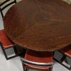 Vintage Set Van 6 Design Leren Eetkamerstoelen thumbnail 2