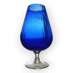 Zeer Grote Kobalt Blauwe Empoli Glas Vaas Met Ribbels thumbnail 2