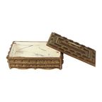 Grote Houten Tramp Art Doos Volkskunst Goud 20Ste Eeuw thumbnail 2