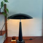 Mushroom Lamp, Zwart Met Chroom Tafellamp, Metaal En Hout . Midcentury Mushroom Tafellamp thumbnail 2