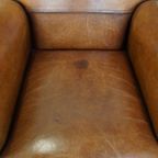 Comfortabele En Grote Vintage Cognac-Kleurige Schapenleren Fauteuil/Armchair Strak Afgewerkt thumbnail 7