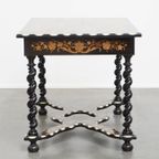 Prachtige En Sierlijke, Antieke 19e Eeuwse Hollandse Marqueterie Tafel thumbnail 14