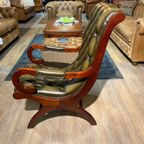 Engelse Chesterfield Fauteuil In Nieuwstaat Victorian Antiek Groen Leer thumbnail 9