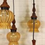 Vintage Grote Cascade Hanglamp Met 5 Glas En Hout Lampen thumbnail 6