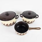 Dutch Design - Vintage - Retro - Brabantia - Batique Decor - Pannenset (3) - Emaillen - 70'S thumbnail 6