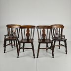 Set Van 6 Engelse Antieke Boerderij Eetkamerstoelen - 19E-Eeuwse Bullseye-Rug thumbnail 16