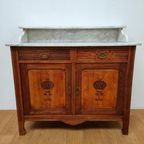 Vintage Antiek Dressoir Commode Ladekast Badkamermeubel Met Marmer Blad 701 thumbnail 2