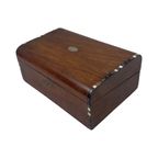 19Th C Fine English Mahogany Fineer Writing Box - With Mother Of Pearl Accent thumbnail 2