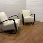 Set Van 2 Jindrich Halabala H269 Loungestoelen Wit Bouclé thumbnail 11