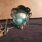 Vintage - Hanglamp - Plafondlamp - Blauw Glas - Metaal En Glas. thumbnail 8