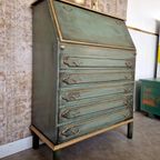 Groen Secretaire/ Vintage Kast In Donker Groen/ Kast Met Lades thumbnail 5