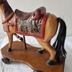 Vintage Hand-carved Wood Horse Toy Old 45cm thumbnail 2