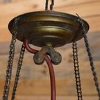 Antieke Hanglamp Koper Met Glas In Lood Opknapper thumbnail 3