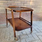 Mid Century Serveerwagen Teakhout Met Zwart Glas thumbnail 6
