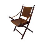 Officer’S Chair - Wood And Leather Upholstery - Military Campaign Style thumbnail 2