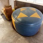 Vintage Patchwork Poef / Voetbank In Blauw - Geel thumbnail 2
