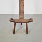 Vintage Brutalist Hout Driepoot Kruk Stoel Mid Century '60 thumbnail 6