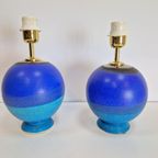 Set 2 Vintage Keramiek Tafellamp France Regency 1980 Blauw thumbnail 7