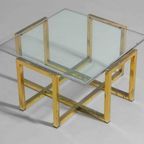 Hollywood Regency Geometrische Messing Salontafel Met Glazen Blad thumbnail 3