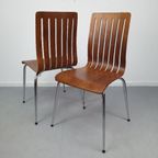 Set (2) Design Stoelen In Walnoot Fineer. Poten In Chroom. thumbnail 2