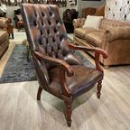 Engelse Springvale Chesterfield Fauteuil Antiek Bruin Library Chair thumbnail 2