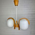 Vintage Deens Design Hanglamp, Wit + Beige, Opaalglas + Teakhout, Reliving thumbnail 3