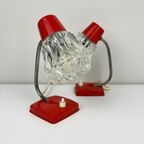 Charmante, Vintage Lampjes (2) Rood Metaal Met Glazen Kapjes thumbnail 4