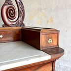 Antique Eastlake Victorian Carved Walnut Marble Top Dresser Chest Washstand With Mirror Vanity Bu thumbnail 14