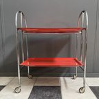 Folding Chrome And Red Serving Trolley 1960S thumbnail 4