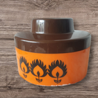 Retro Oranje Bruine Kunststof Pot Met Deksel Gdr Jaren 70 thumbnail 6