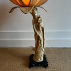 Quanyin Chinese Lamp Met Lotus Kap Vintage thumbnail 4