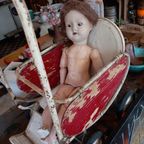 Vintage Poppenwagen, Inklapbaar, Hout En Metaal. thumbnail 6